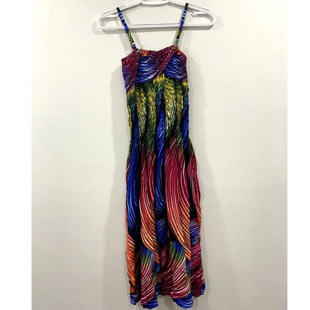 Multicolor Pleated Maxi Dress with Spaghetti Straps - Picture 6 of 9